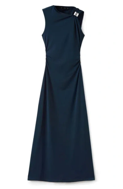 Mango Metallic Detail Maxi Dress In Blue