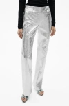 Mango Metallic Leather-effect Pants Silver In Silver