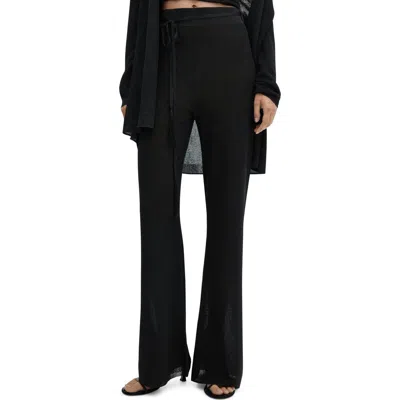 Mango Metallic Flare Leg Pants In Black