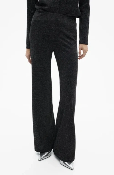 Mango Metallic Flare Leg Pants In Grey