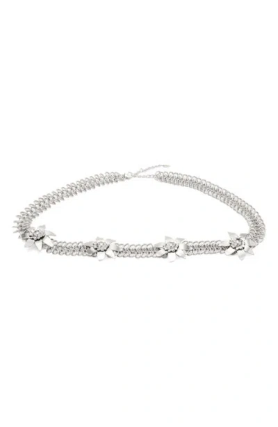 Mango Metallic Flower Chain Belt In Silver