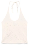 Mango Cotton Embellished Halter Top In Pink