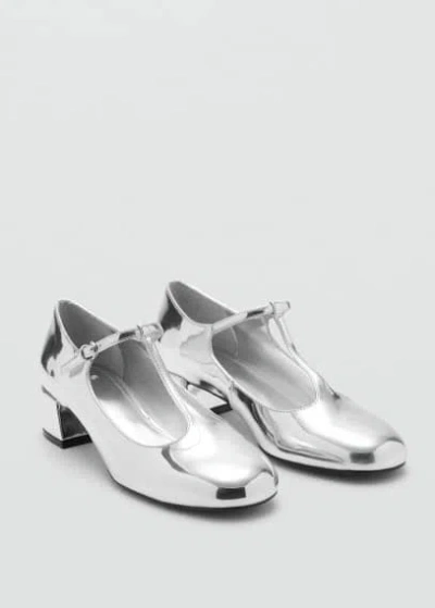 Mango Metallic Heel Shoes Silver