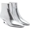 Mango Metallic Kitten Heel Bootie In Silver