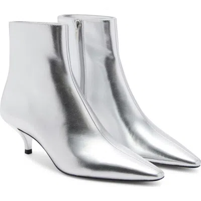 Mango Metallic Kitten Heel Bootie In Silver