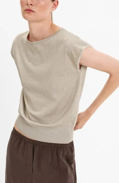 Mango Metallic Knit Boat Neck Top In Neutral