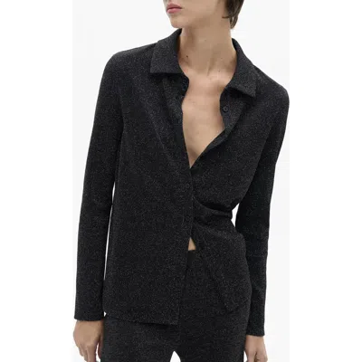 Mango Metallic Knit Button-up Shirt In Grey