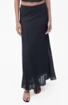 Mango Metallic Knit Pleated Skirt In Blue
