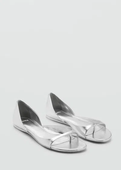 Mango Metallic Leather Sandals Silver