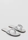 Mango Metallic Leather Sandals In Silver