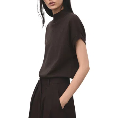 Mango Metallic Mock Neck Short Sleeve Sweater In Brown