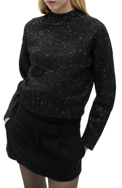 Mango Metallic Mock Neck Sweater In Black