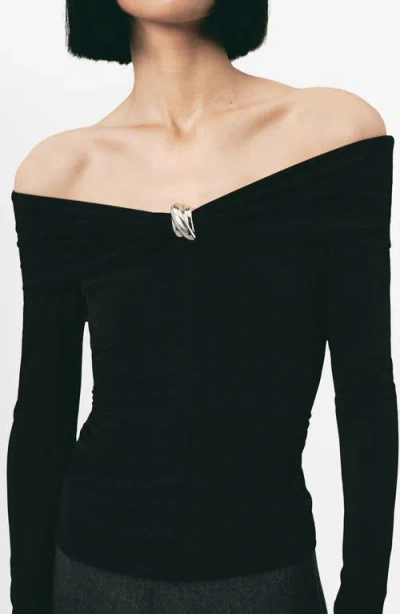 Mango Strapless T-shirt With Metallic Detail In Black