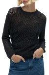 Mango Metallic Open Stitch Sweater In Black