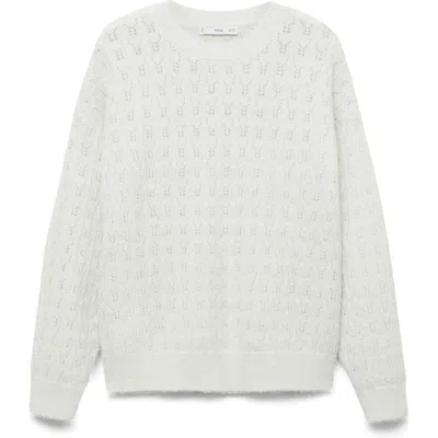 Mango Metallic Open Stitch Sweater In Ecru