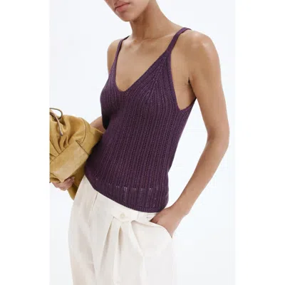 Mango Metallic Openwork Knit Top In Purple