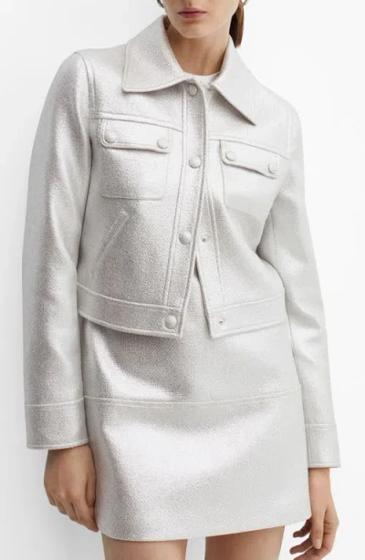 Mango Metallic Pocket Jacket In Silver