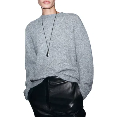 Mango Metallic Pointelle Cable Knit Sweater In Gray