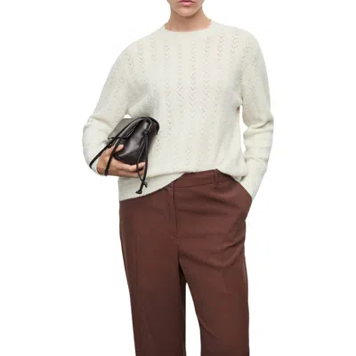 Mango Metallic Pointelle Cable Knit Sweater In Neutral