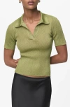 Mango Metallic Polo Sweater In Green