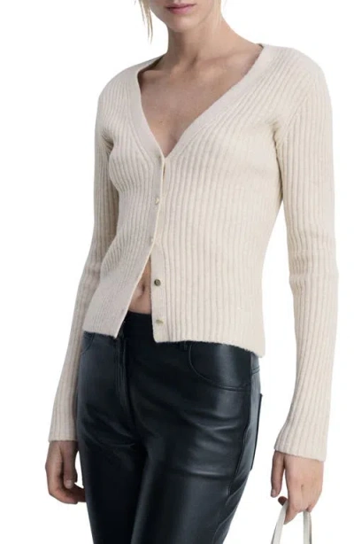 Mango Metallic Rib Cardigan In Light/pastel Grey