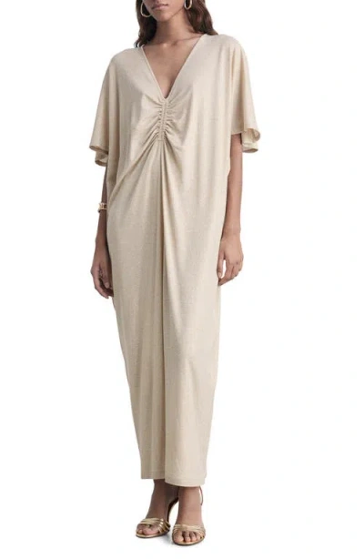 Mango Metallic Ruched Maxi Dress In Gold