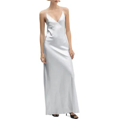 Mango Metallic Satin Slipdress In Silver