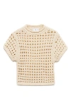Mango Metallic Sheer Cotton Blend Open Stitch Crop Sweater In Beige