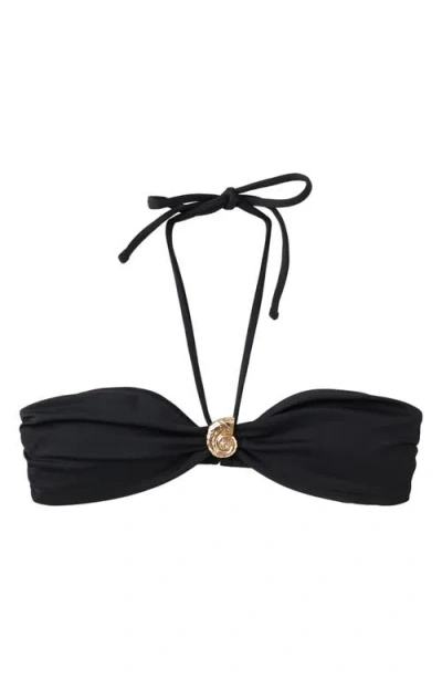 Mango Metallic Shell Bikini Top In Black