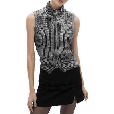 Mango Metallic Stand Collar Zip-up Sweater Vest In Silver