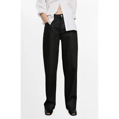Mango Metallic Straight Leg Jeans In Black