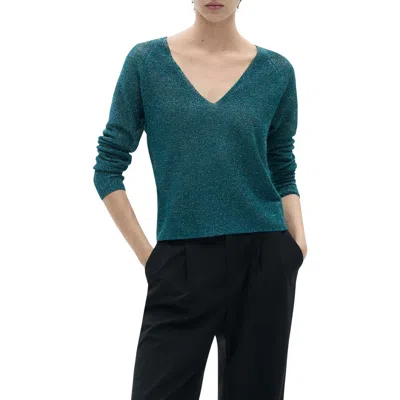 Mango Metallic Sweater In Green