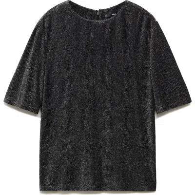 Mango Fluffy Short Sleeve Knit Top In Black