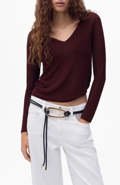 Mango Metallic V-neck Sweater In Brown