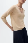Mango Shimmer V-neck Sweater In Gold