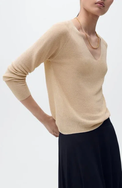 MANGO MANGO METALLIC V-NECK SWEATER