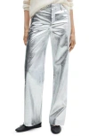 Mango Metalllic Wide Leg Pants In Silver