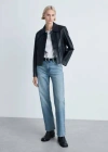 Mango Pleat Front Fluid Straight Leg Jeans In Bleu Moyen