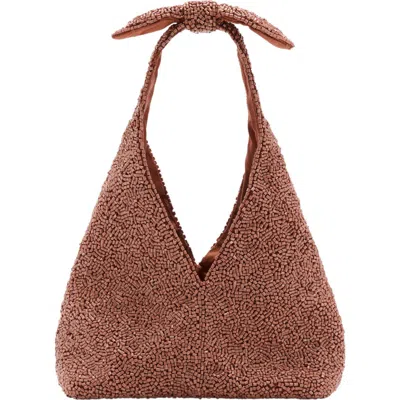 Mango Micro Beaded Handbag In Brown