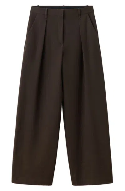 Mango Micro Houndstooth Check Pleated Pants In Brown