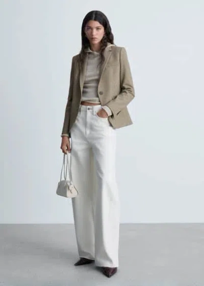 Mango Micro Houndstooth Fitted Blazer Brown
