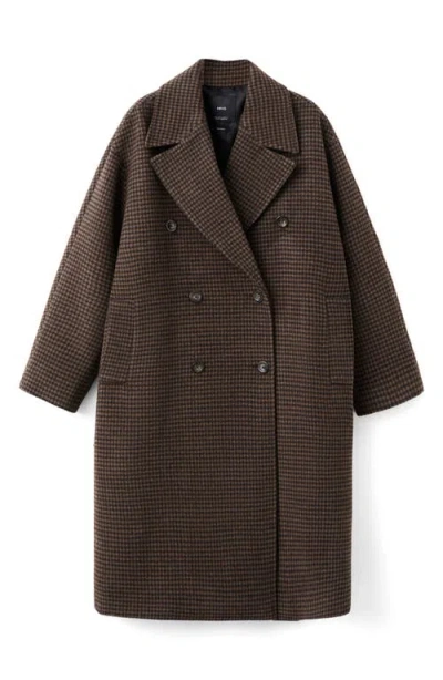 Mango Micro Houndstooth Wool Blend Double Breasted Coat In Brown