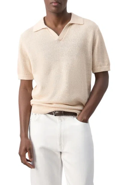 Mango Microstructure Cotton Blend Polo In Neutral