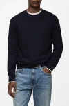 Mango Microstructure Crewneck Sweater In Dark Navy