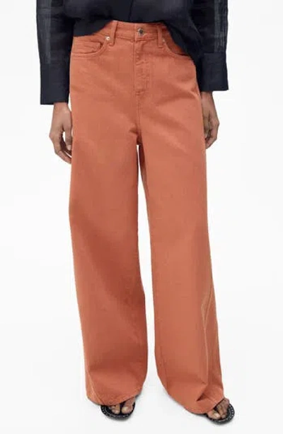 Mango Mid Rise Baggy Ultra Wide Leg Jeans In Orange
