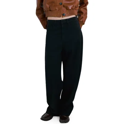 Mango Straight Lyocell Trousers Navy In Blue