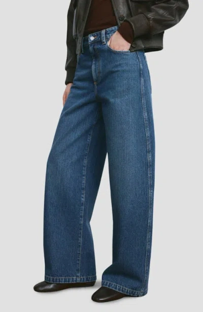 Mango Foldover Mid Rise Balloon Jeans In Blue