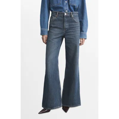 Mango Mid Rise Button Fly Wide Leg Jeans In Blue