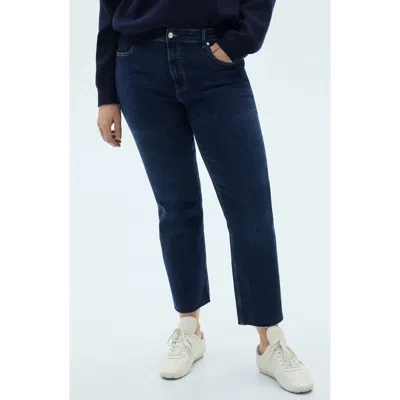 Mango Mid Rise Crop Flare Jeans In Dark Blue