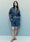 Mango Mid-rise Denim Bermuda Shorts With Pleats Medium Blue In Blue